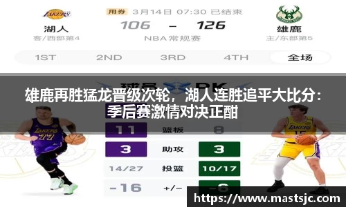 雄鹿再胜猛龙晋级次轮，湖人连胜追平大比分：季后赛激情对决正酣